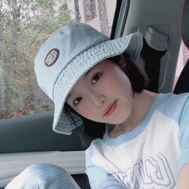 Bucket Denim Hat Applique Washed Lettering