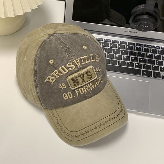 Cap Embroidered Baseball Lettering Washed Denim