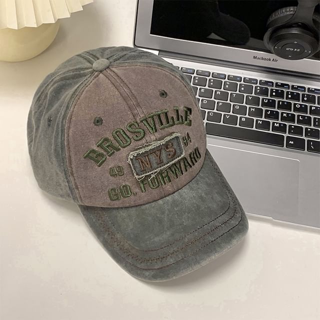 Cap Embroidered Baseball Lettering Washed Denim