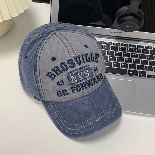 Cap Embroidered Baseball Lettering Washed Denim