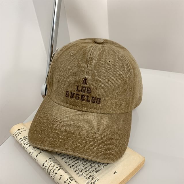 Lettering Washed Denim Baseball Cap Embroidered