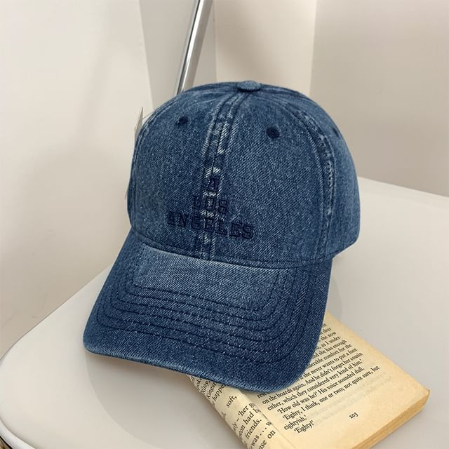 Lettering Washed Denim Baseball Cap Embroidered