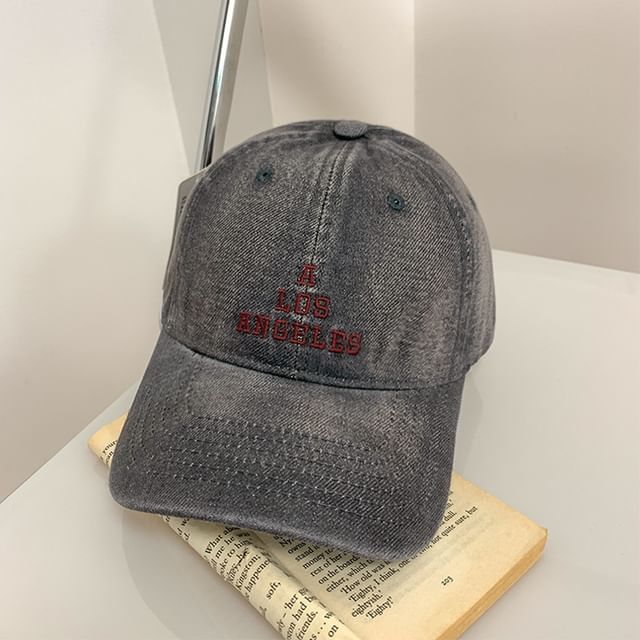 Lettering Washed Denim Baseball Cap Embroidered