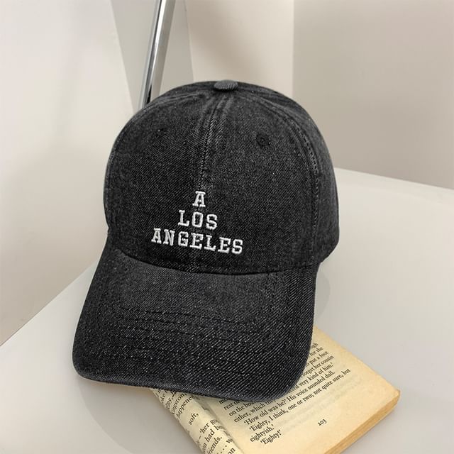 Lettering Washed Denim Baseball Cap Embroidered