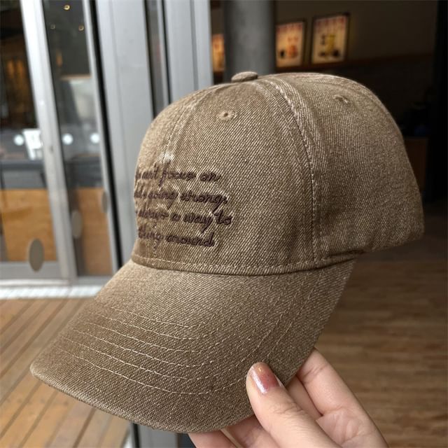 Lettering Embroidered Washed Cap Baseball Denim