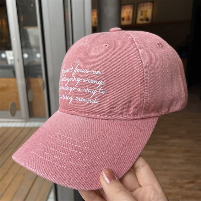 Lettering Embroidered Washed Cap Baseball Denim