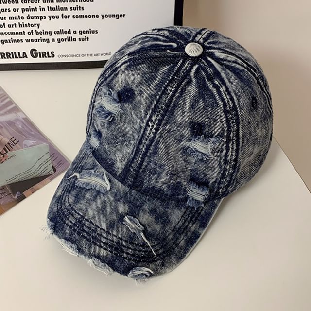 Cap Distressed Denim Baseball Washed