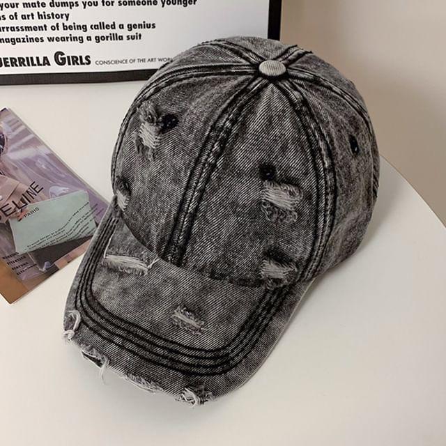 Cap Distressed Denim Baseball Washed