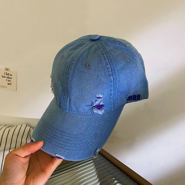 Baseball Washed Denim Cap Distressed