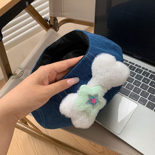 Beret Denim Washed Bone Accent