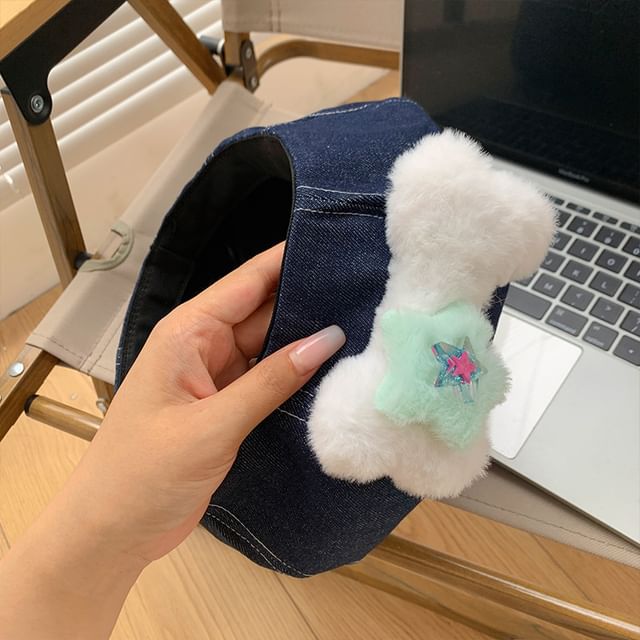 Beret Denim Washed Bone Accent