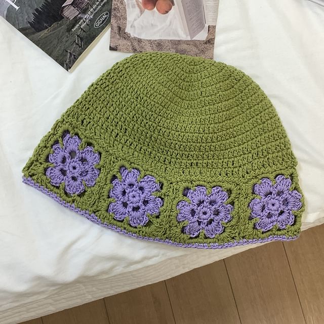 Knit Floral Crochet Hat Cloche
