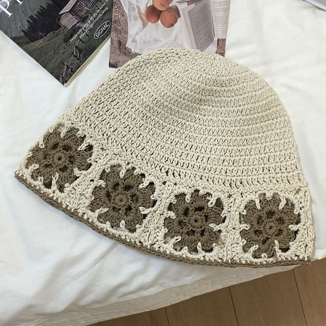 Knit Floral Crochet Hat Cloche