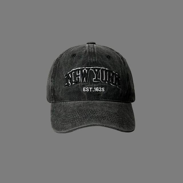 Lettering Baseball Cap Washed Embroidered