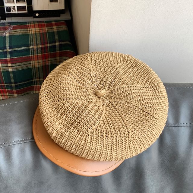 Knit Newsboy Leather Panel Cap Faux