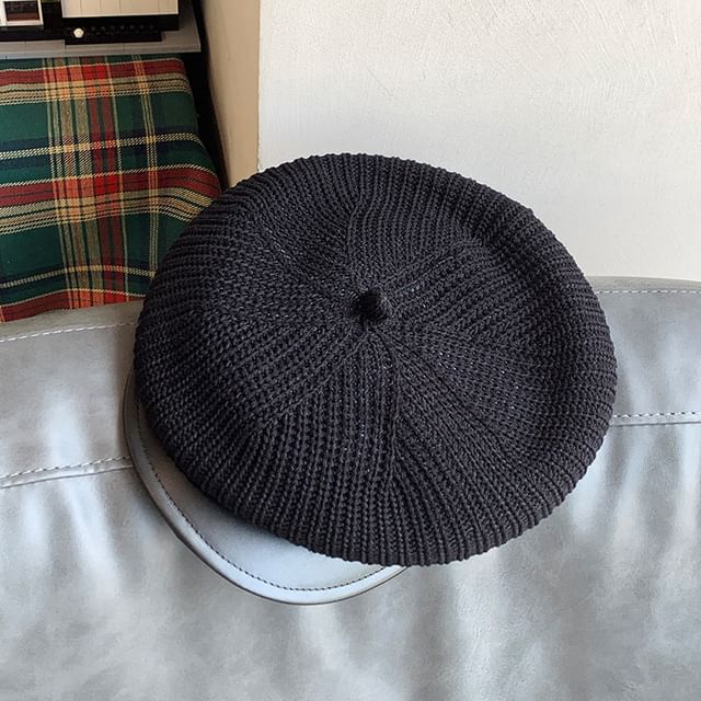 Knit Newsboy Leather Panel Cap Faux
