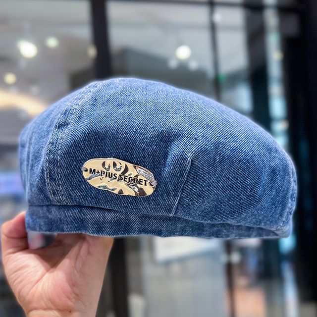 Metal Accent Denim Beret