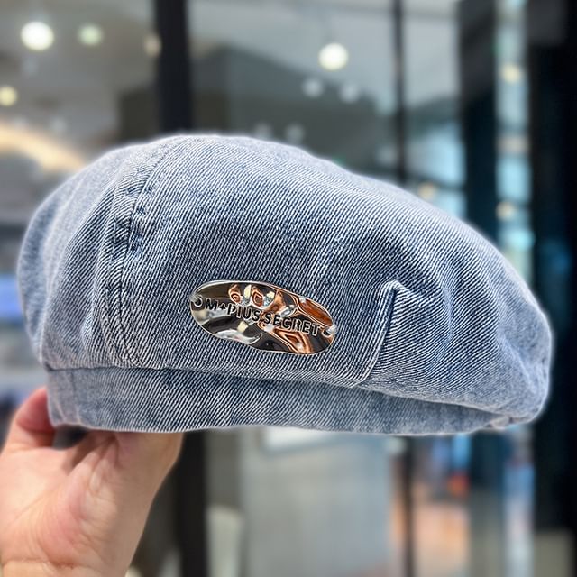 Metal Accent Denim Beret