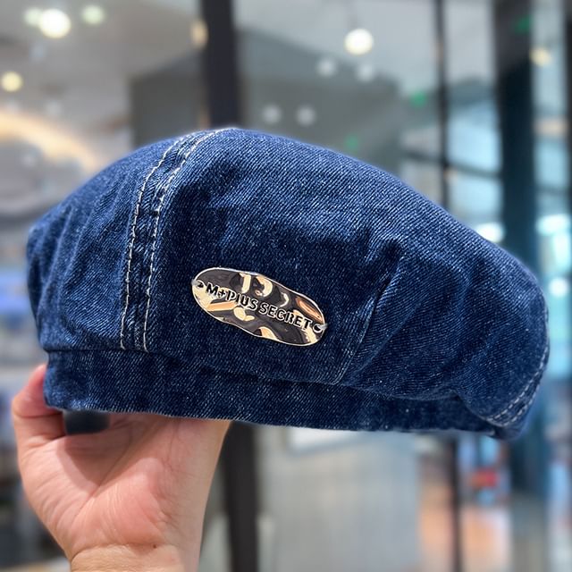 Metal Accent Denim Beret