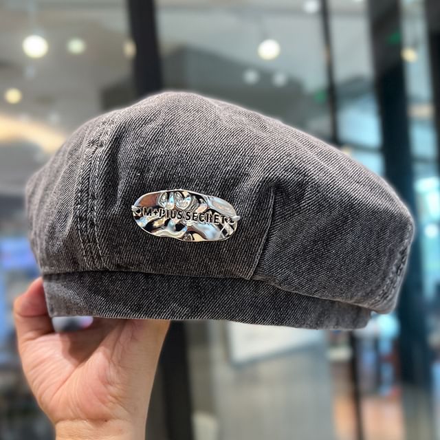Metal Accent Denim Beret