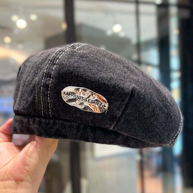 Metal Accent Denim Beret