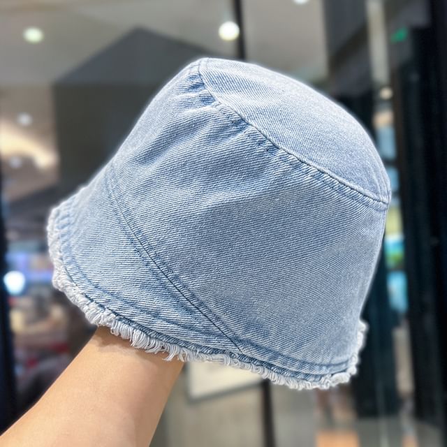 Hat Denim Frayed Bucket Washed