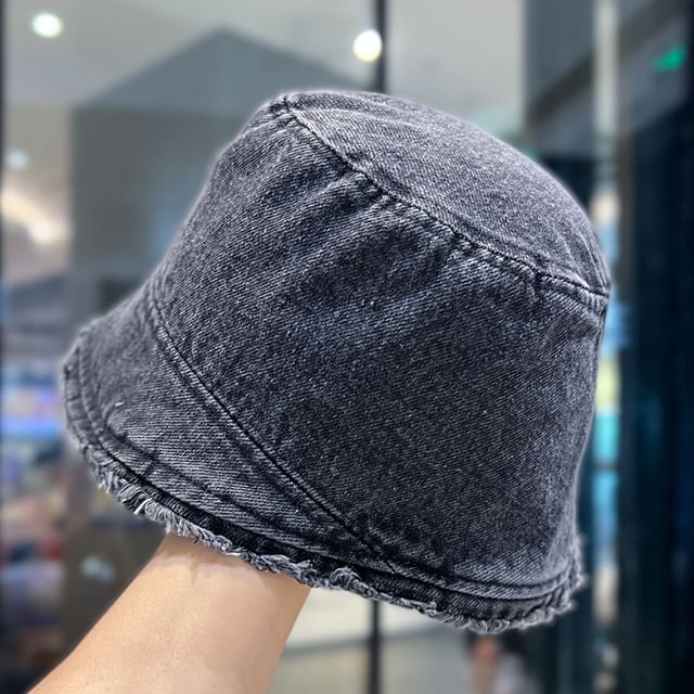 Hat Denim Frayed Bucket Washed