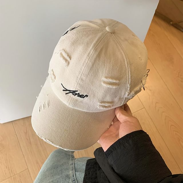 Embroidered Distressed Lettering Cap Baseball