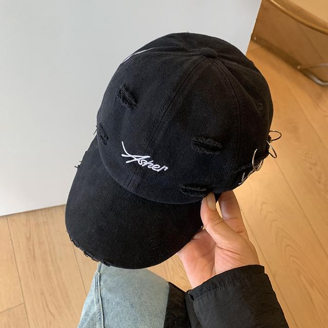 Embroidered Distressed Lettering Cap Baseball