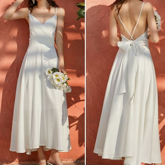 Maxi Plain V-Neck A-Line Strap Dress Spaghetti