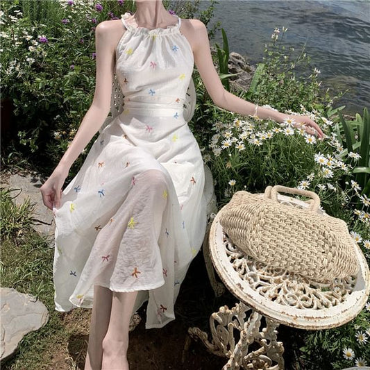 Star Midi Sleeveless Pattern A-Line Dress