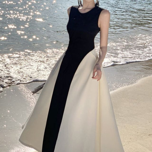 Tone Maxi A-Line Crewneck Sleeveless Two Dress