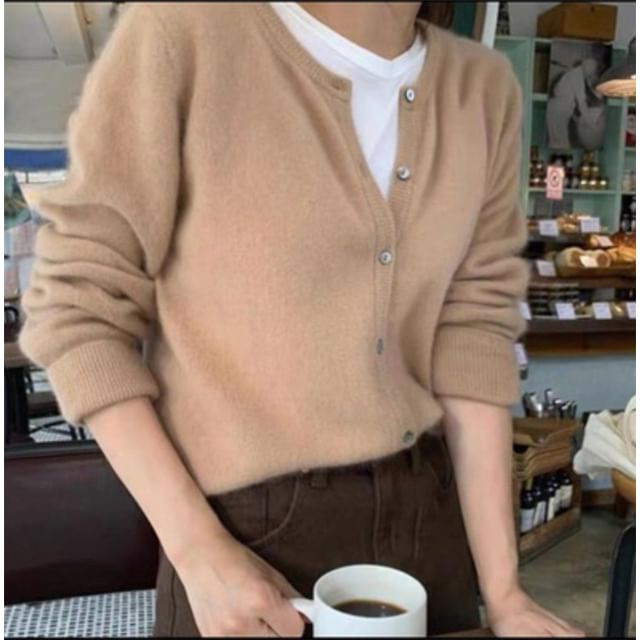 Button-Up Plain Cardigan