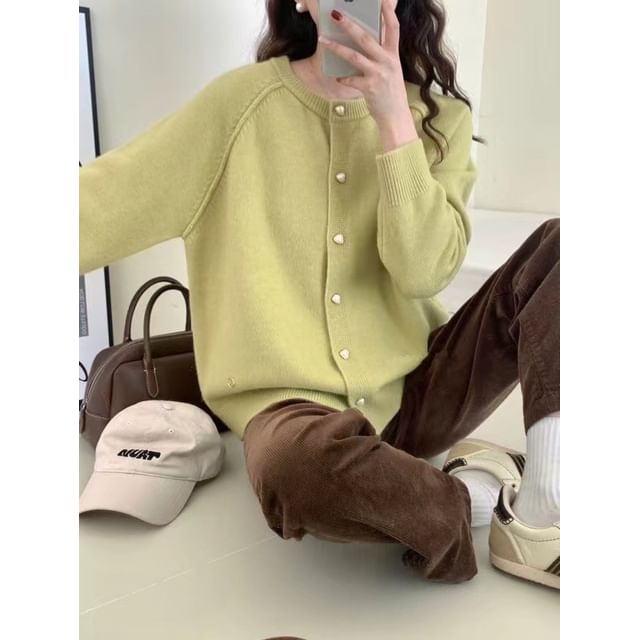 Plain Cardigan Button-Up