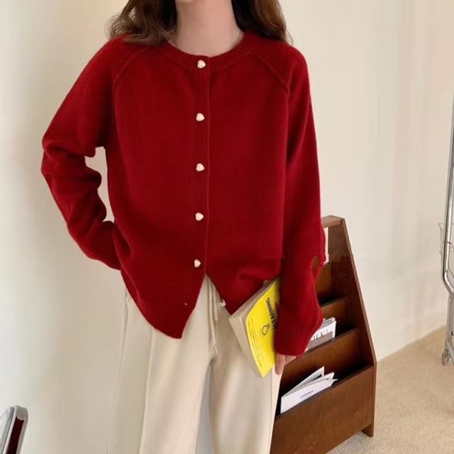 Plain Cardigan Button-Up