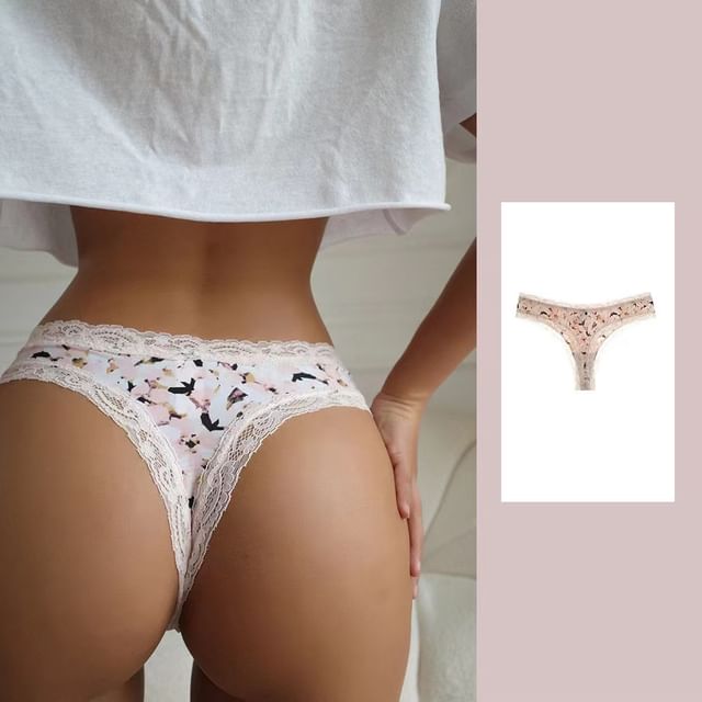 Print Thongs Lace Set:
