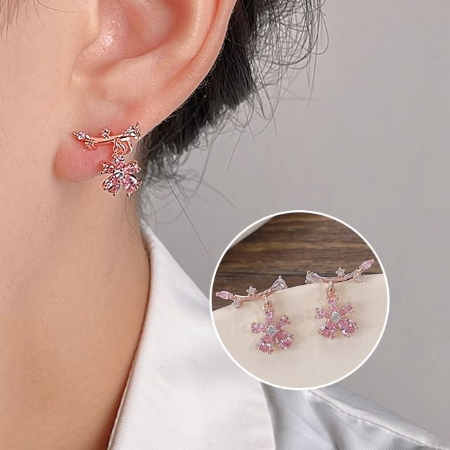 Floral Alloy Ear Rhinestone Cuff