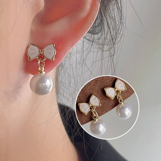 Bow Faux Pearl Drop Earring Cuff
