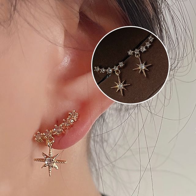 Cuff Drop Rhinestone Star Alloy Earring