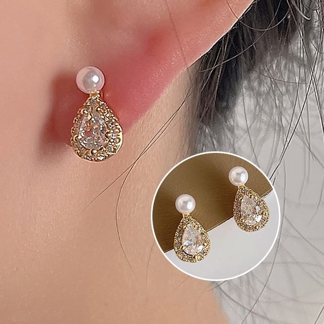 Cuff Pearl Rhinestone Ear Faux Droplet Alloy
