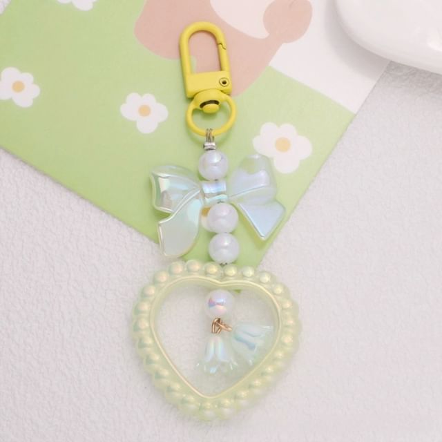 Bow Heart Faux Pearl Acrylic Bag Charm Keyring