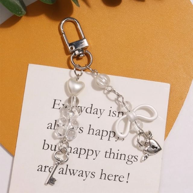 Flying Heart Lock & Key Acrylic Alloy Bag Charm Keyring