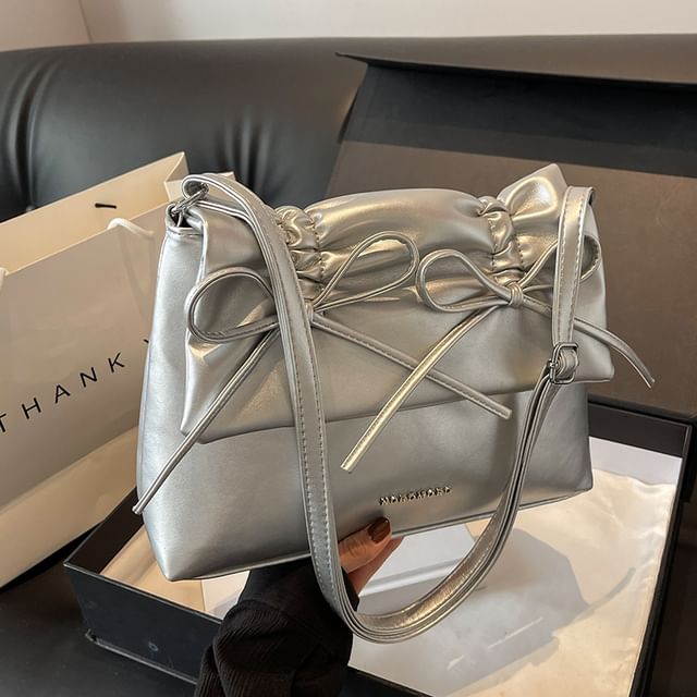 Bow Shoulder Leather Faux Bag