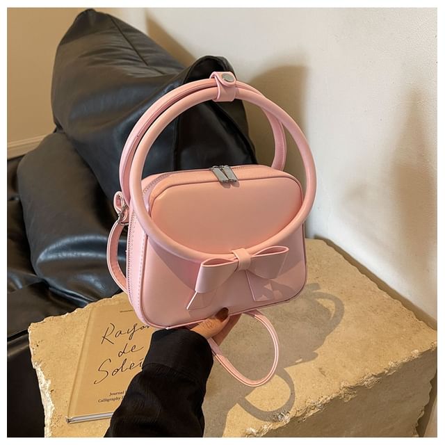 Faux Leather Bow Accent Crossbody Bag