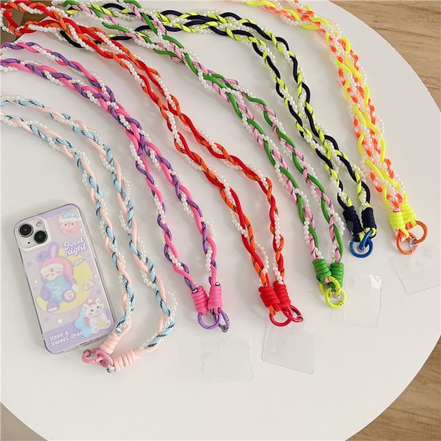 Pad Pearl Faux Lanyard Phone with Braided