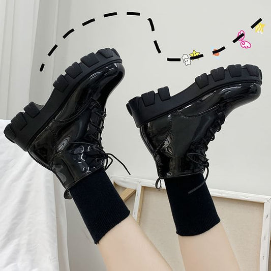 Short Boots Chunky Heel Platform Lace-Up