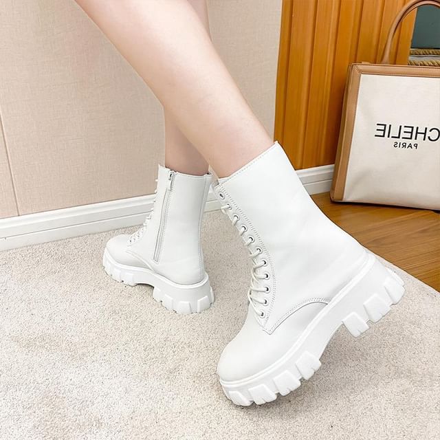 Heel Lace-Up Boots Chunky Short Platform
