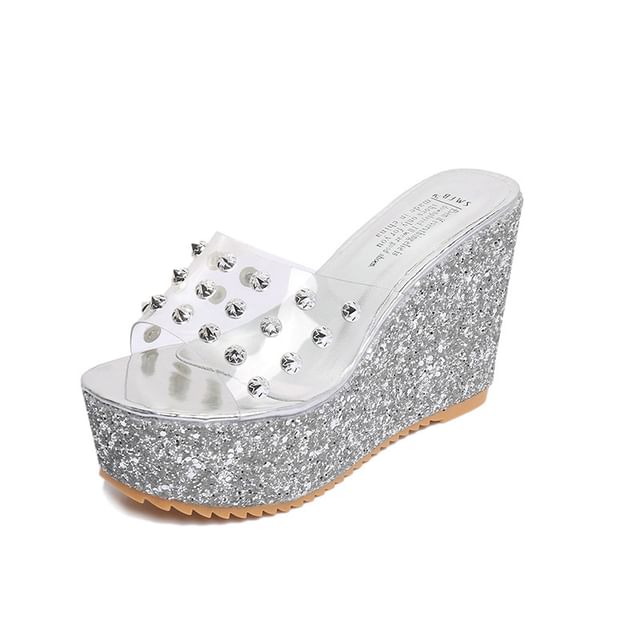 Sandals Platform Studded Wedge Slide Heel