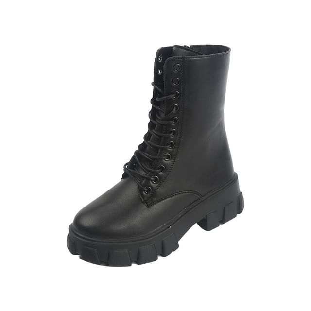 Heel Lace-Up Boots Chunky Short Platform