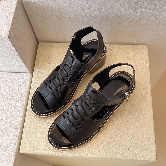 Cutout Buckled Heel Sandals Chunky